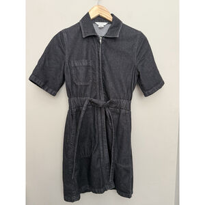 French Connection Rodetta Denim Dress Black Size 4 Belted Tie Waist Mini Skirt